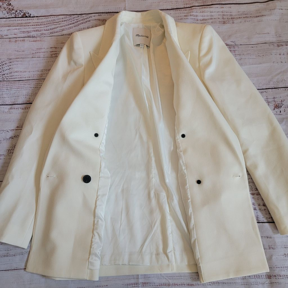 Madewell Wool Blend Off-White Double Breasted Collared Blazer Women's 00 - Picture 3 of 8